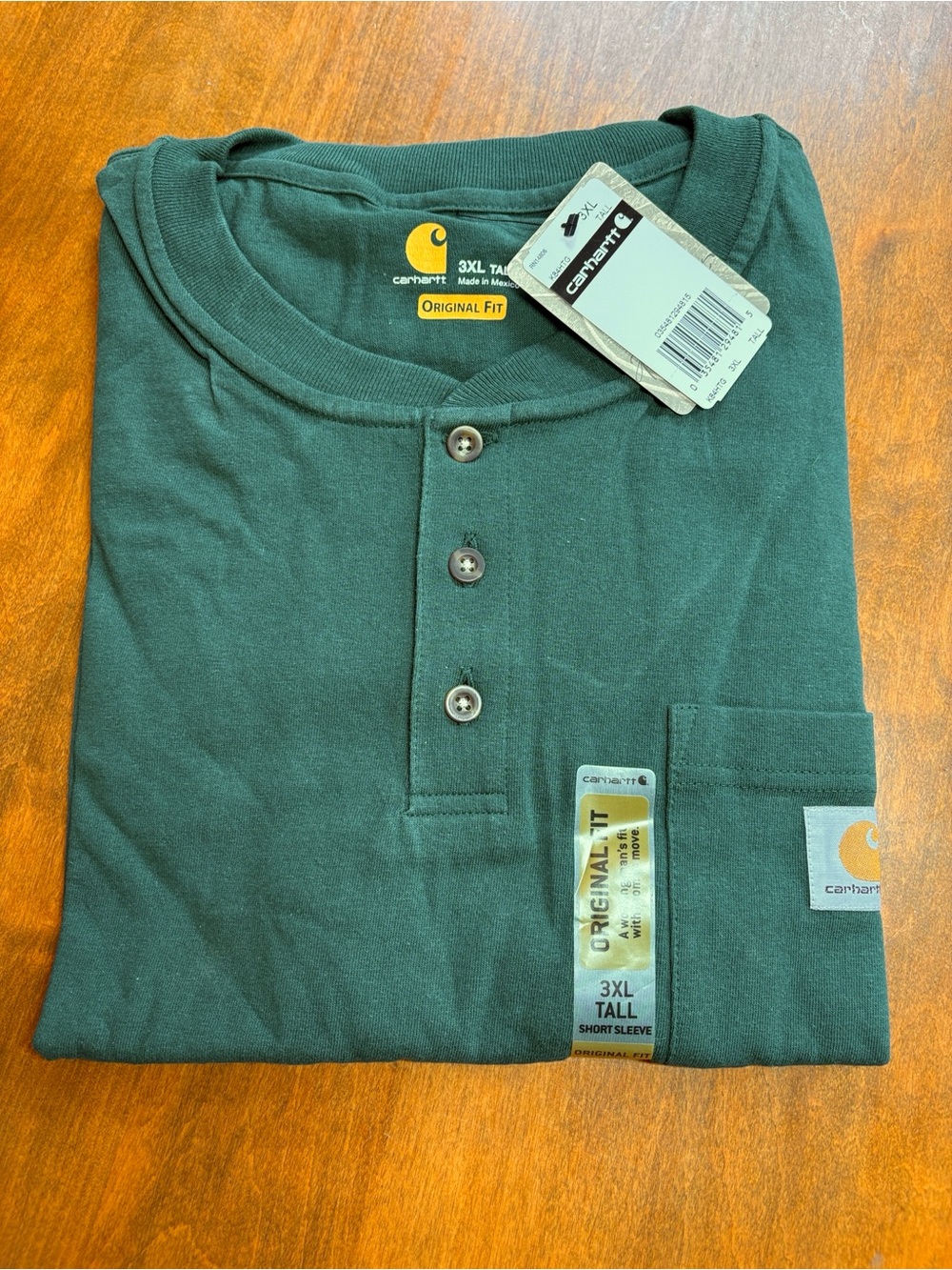 3XL Tall Carhartt Hunter Green Short Sleeve Henley - Original Fit